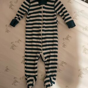 Primary stripped green white Kids One Piece / 0-3 mo